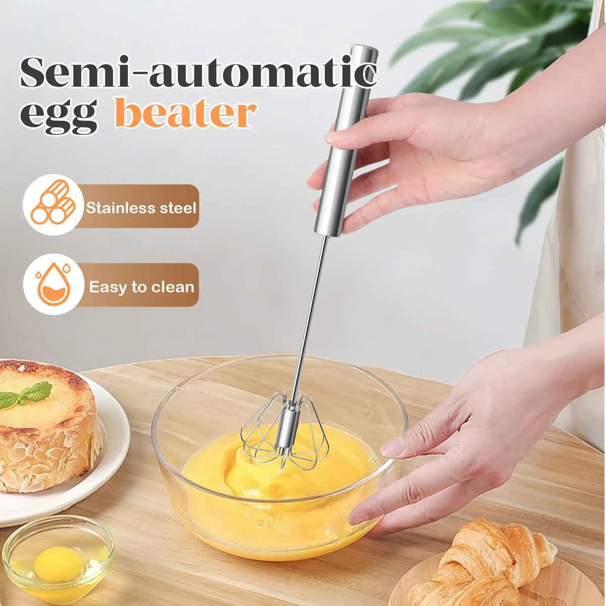 Professional Stainless Steel Hand-Push Rotary Whisk 
