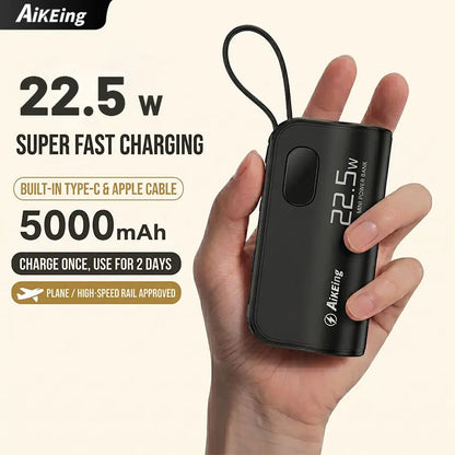 Aikeing 5000mAh Portable Power Bank – 22.5W Fast Charging, USB-C & Digital Display