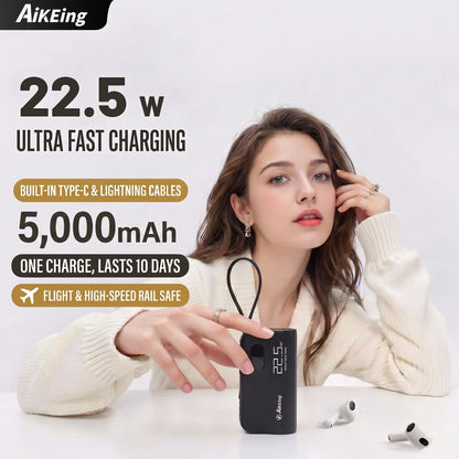 Aikeing 5000mAh Portable Power Bank – 22.5W Fast Charging, USB-C & Digital Display