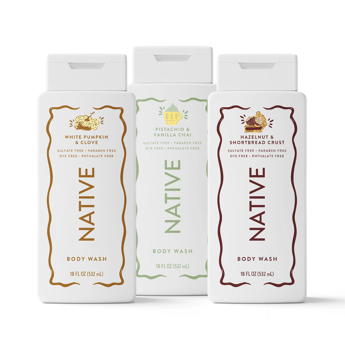 NATIVE Body Wash Discovery Trio – 3-Pack, 18 Oz, Rich Lather, Gentle Cleanse, 24HR Freshness