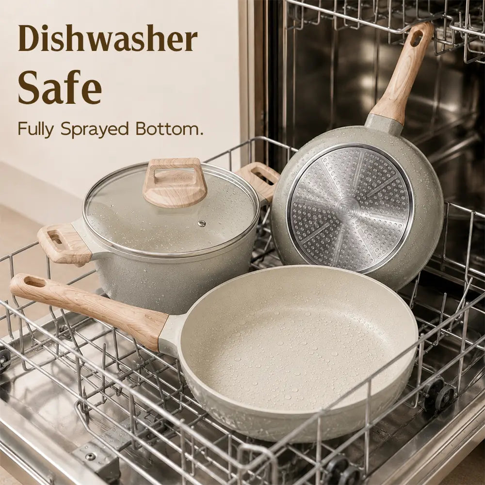 FDN 16-Piece Aesthetic Ceramic Cookware Set – Non-Toxic Pots & Pans with Utensils & Glass Lids